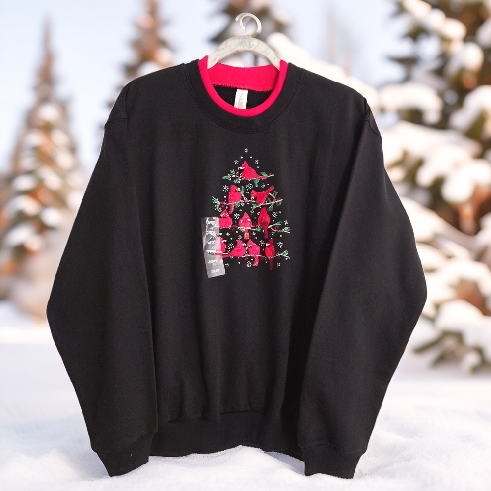 Morning Sun NWT Black Christmas Tree Pullover Fleece  Large